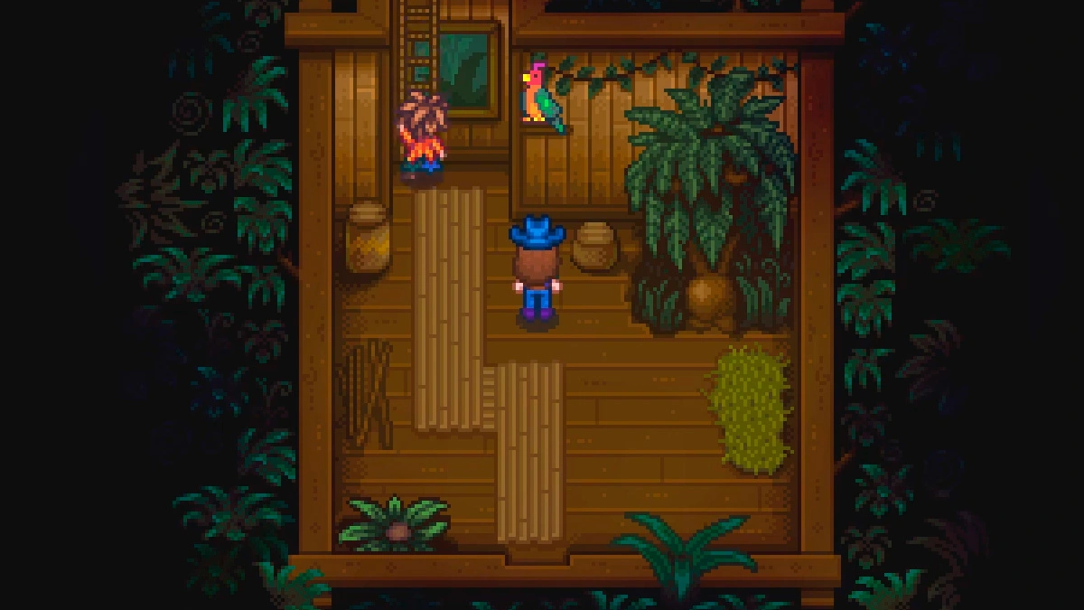 What does the parrot mean by “bulging very close by” in Stardew Valley?