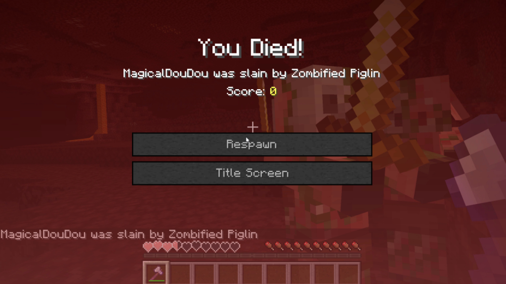 在 Minecraft 中死于僵尸猪灵