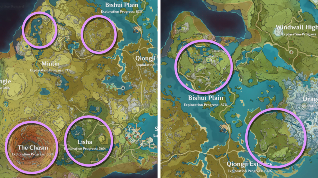 Genshin Impact 中的 Violetgrass 地图位置