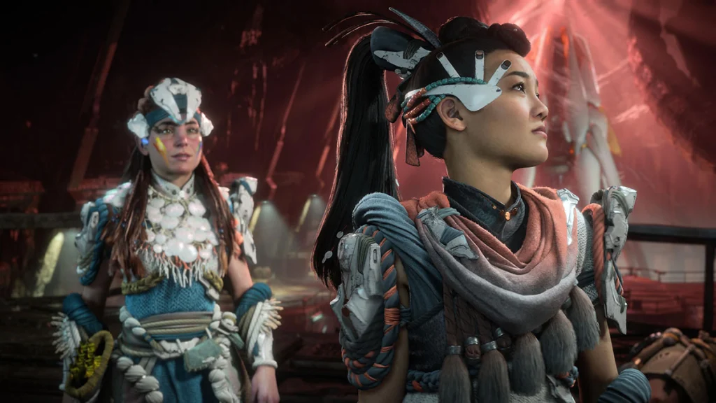 aloy-telling-seyka-about-nemesis-in-horizo​​n-forbidden-west-buring-shores-dlc-the-stars-in-their-eyes